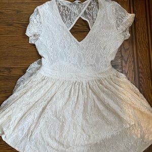 White Lace Floral Skater Dress